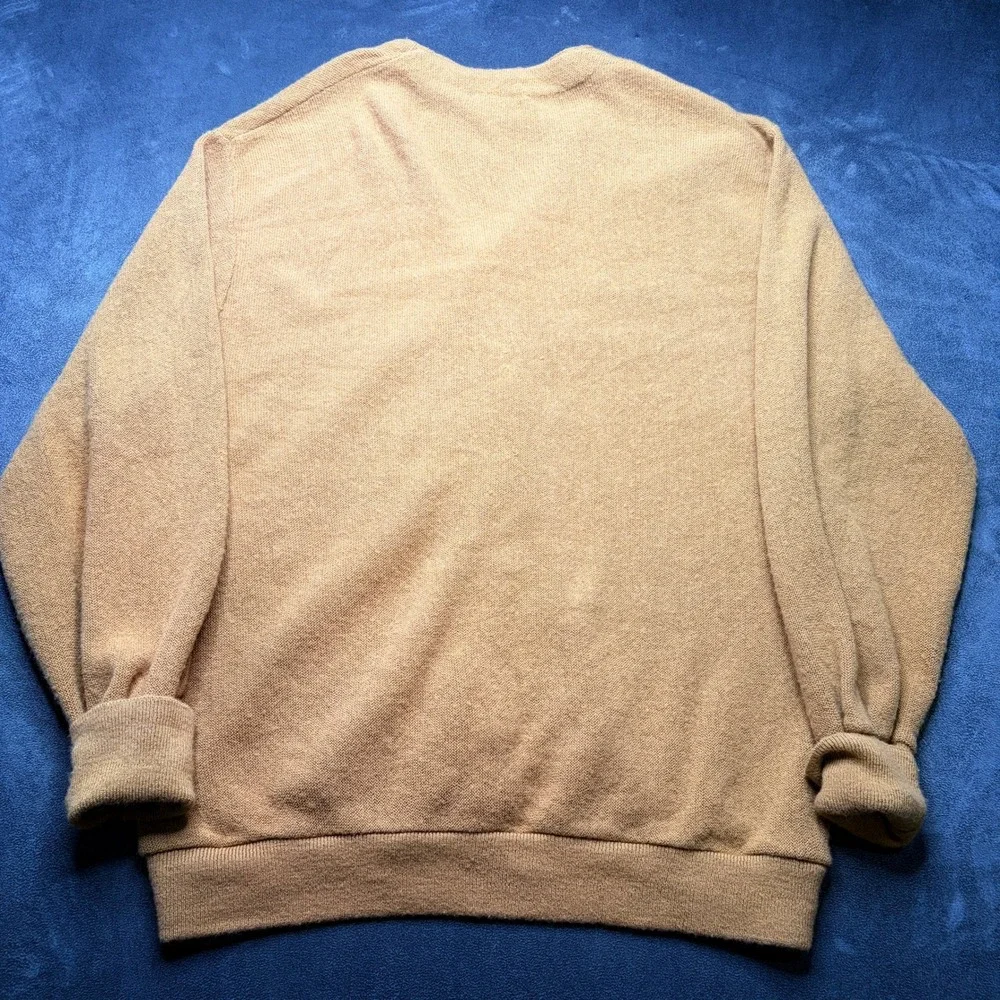 Vintage 80s JCPenney Fox Sweater Mens Large Camel Acrylic Knit Cardigan Grandpa